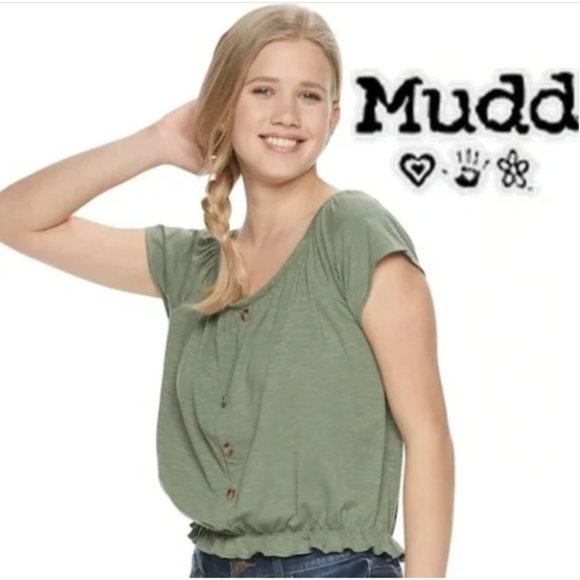 Mudd Tops - Mudd Olive Meadow Peasant Top NWT XL